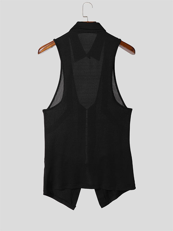 Mens Solid Color Textured Hollow-Out V-Neck Tank SKUL17051