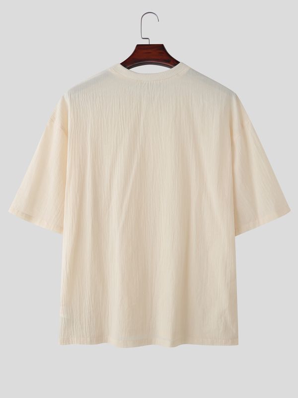 Men's Japanese Relaxed Style Texture Oversized Rolled Cuff T-shirt SKUL76481