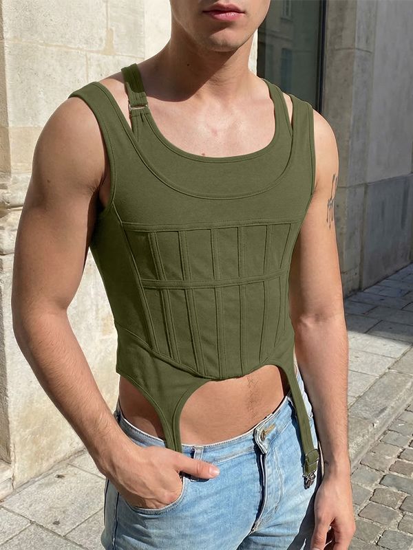 Men's Streetwear Garter Pointed Hem Corset Tank SKUL57692