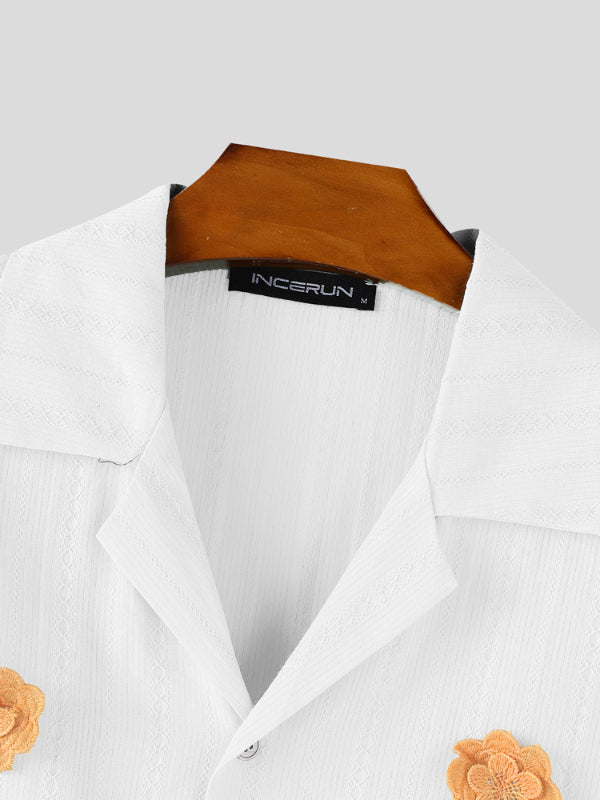 Men's 3D Floral Patchwork Sheer Short Sleeve Shirt SKUL15198