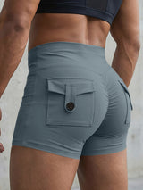Men's Booty-Shaping High Stretch Scrunch Butt High Waist Cargo Pocket Booty Short SKUL68425