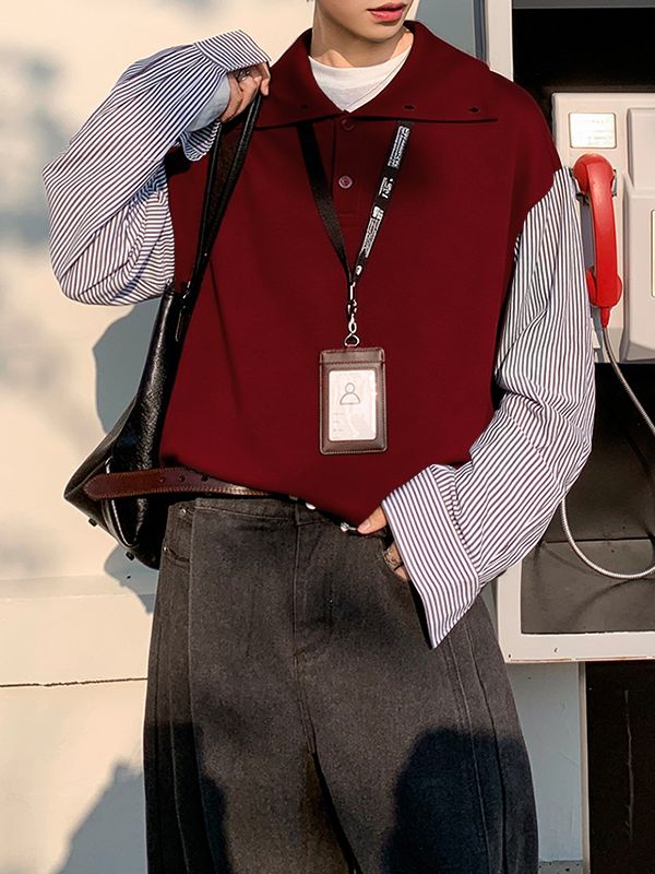 Men's Faux Two Piece Stripe Long Sleeve Shirt SKUL42539