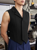 Men's Avant-Garde Asymmetric Notch Lapel Integrated Tie Deconstructed Tank SKUL63097