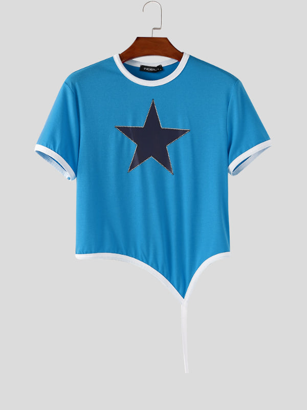 Mens Star Print Cropped Short-Sleeve T-Shirt SKUL17950