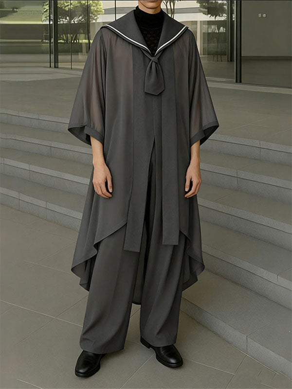 Men's Sheer Mesh Sailor Collar Two Pieces Outfit SKUL39032