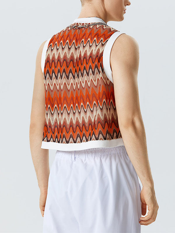 Mens Colorful Wave Striped Knit Crop Top SKUK10280