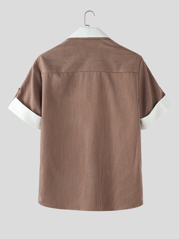 Men's Striped Colorblock Short Sleeve Shirt SKUL27367