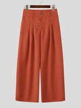 Men's Solid Color Frog Button Design Loose Long Pant SKUL60117