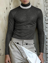 Men's Shiny Solid Color Long Sleeve T-Shirt SKUL37687