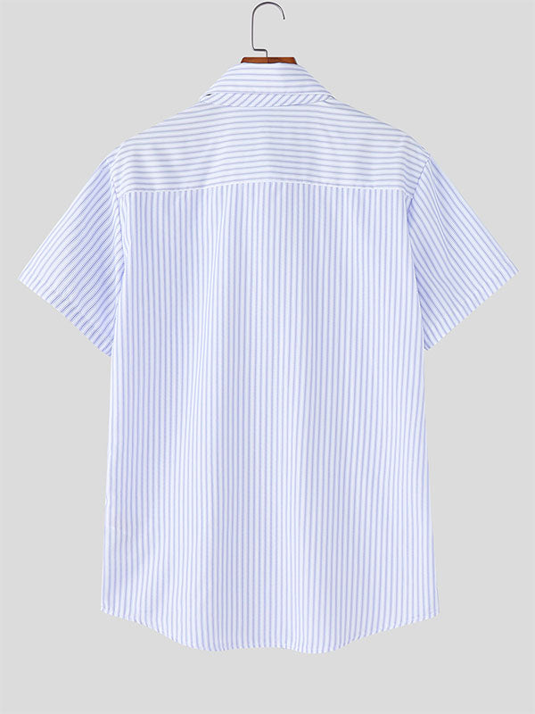 Men's Striped Tie Short Sleeve Shirt SKUL21158