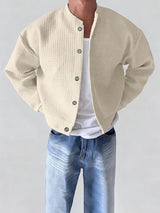 Men's Textured Cropped Stand Collar Long Sleeve Jacket SKUL37282