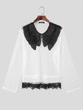Mens Lace Patchwork Mesh See Through T-Shirt SKUK43276