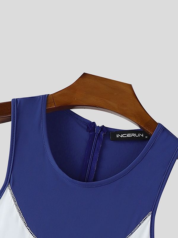 Men's Color Block Slim Sleeveless Bodysuit SKUL37279