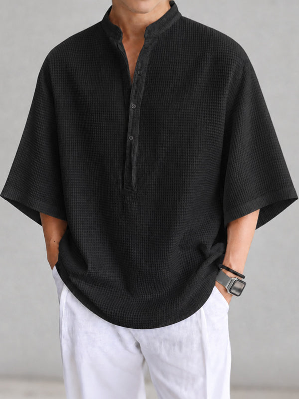 [Pre-order] Men's Chill Relaxed Vacation Resort Drop Shoulder Notch Neck Wide Sleeve Shirt SKUL88422