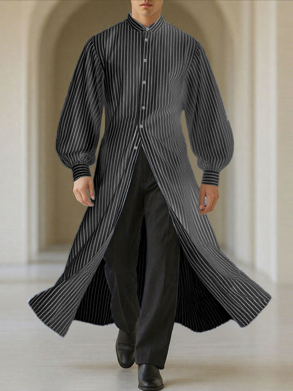 Men's Stripe Stand Collar Long Sleeve Shirt SKUL34218
