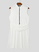 Mens Solid Color Long Hem Zipper Sleeveless Tank SKUL06341