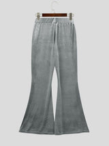 Men's Retro Disco Lustrous Velvet Butt Lifting Bell Bottom Floor Length Flared Pant SKUL83499
