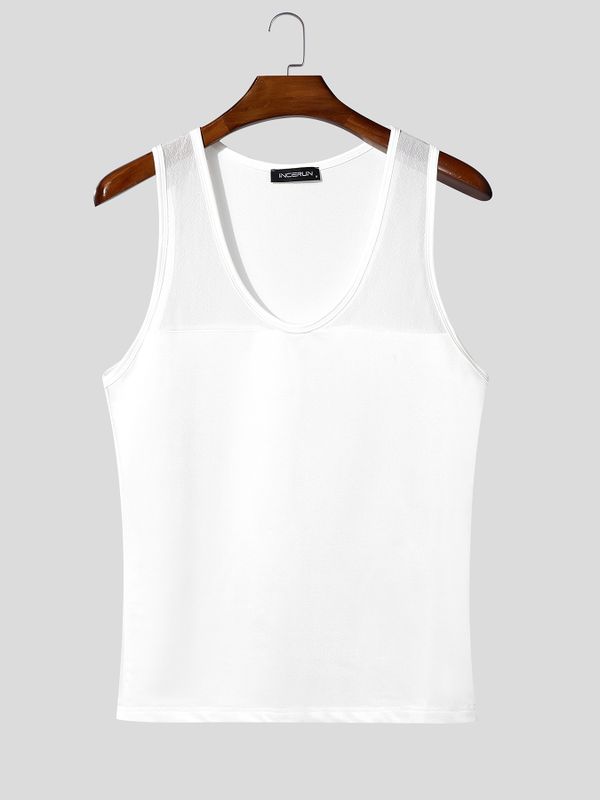 Men's Slim Fit Sheer Mesh Splicing Deep Scoop Neck Tank SKUL63638