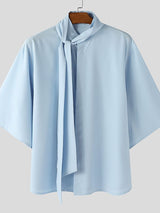 Men's Minimal Ribbon Design Stand Collar Long Sleeve Shirt SKUL50535