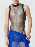 Mens Glitter Mesh See Through Sleeveless Bodysuit SKUK39077