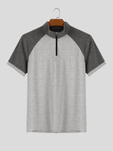 Men's Colorblock Half-Zip Stand Collar Short Sleeve T-Shirt SKUL25104