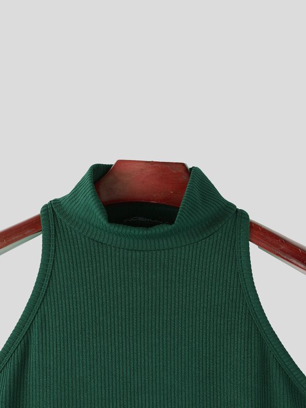 Men's Rib-Knit Mock Neck Halter T-shirt SKUL56679