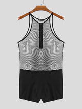 Men's Sheer Mesh Half Zip Sleeveless Bodysuit SKUL18667