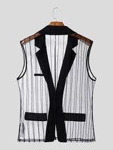 Men's Sheer Mesh Stripe Casual Waistcoat SKUL19022