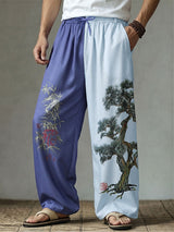 Men's Vintage Zen Two Tone Pine Tree Print Drawstring Wide Leg Pant SKUL70394