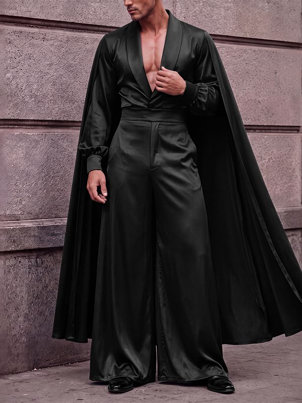 Men's Avant-Garde Runway Draped Cape Lantern Sleeve High-Waist Two Pieces Outfit SKUL83951