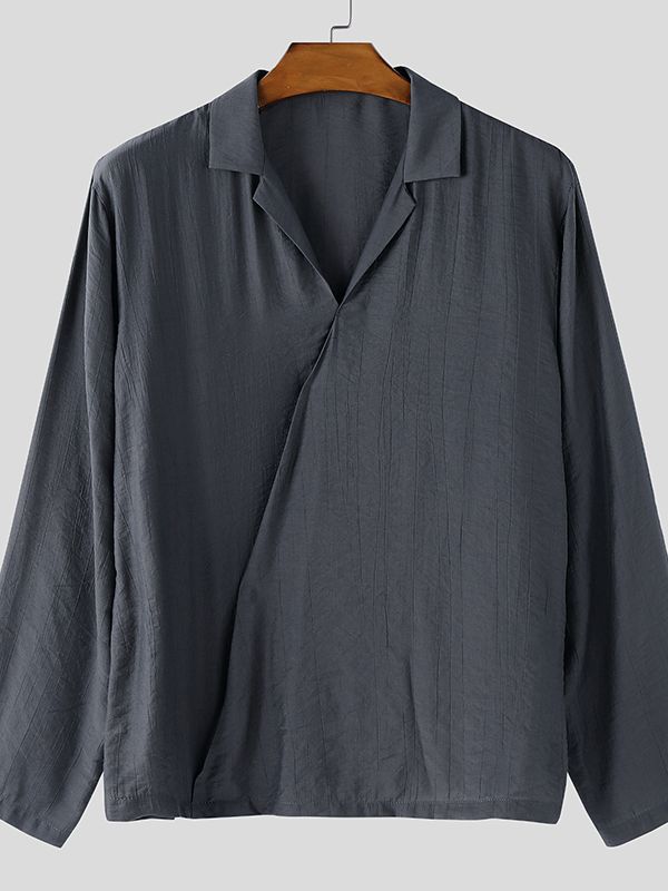 Men's Asymmetrical Placket Textured Long Sleeve Shirt SKUL46303