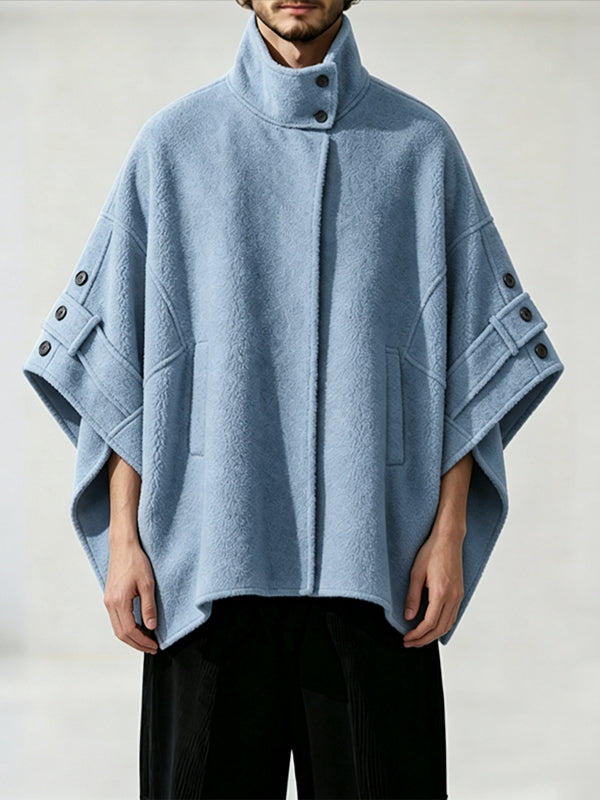 Men's Chill Relaxed Winter Travel Faux Shearling High Stand Collar Kimono Sleeve Cape SKUL84061