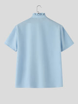 Men's Solid Color Ruffle Patchwork Short Sleeve Shirt SKUL57656