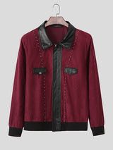 Men's Contrast Color Leather Long Sleeve Jacket SKUL40158