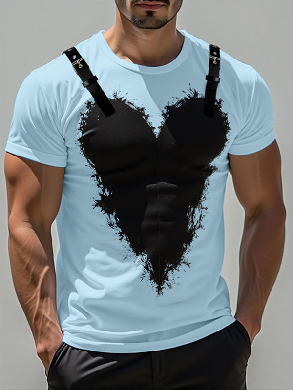 Mens Heart Print Patchwork Short Sleeve T-Shirt SKUL03026