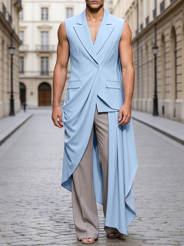 Men's Avant-Garde Asymmetric Draped Longline Blazer SKUL68220