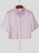 Men's 3D Rosette & Floating Ribbons Sheer Organza Cropped Shirt SKUL55379