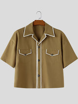 Men's Retro Camp Collar Piping Detail Boxy Short Sleeve Shirt SKUL60610