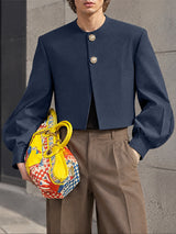 [Pre-order] Men's Victorian Vintage Evening Gala Metal Button Collarless Lantern Sleeve Cropped Jacket SKUL88511
