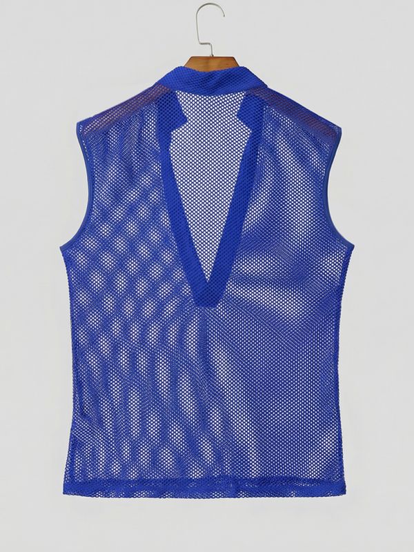 Men's Avant-Garde Sheer Mesh Deep V-Neck Slim Fit Cap Sleeve Muscle Tank SKUL64182