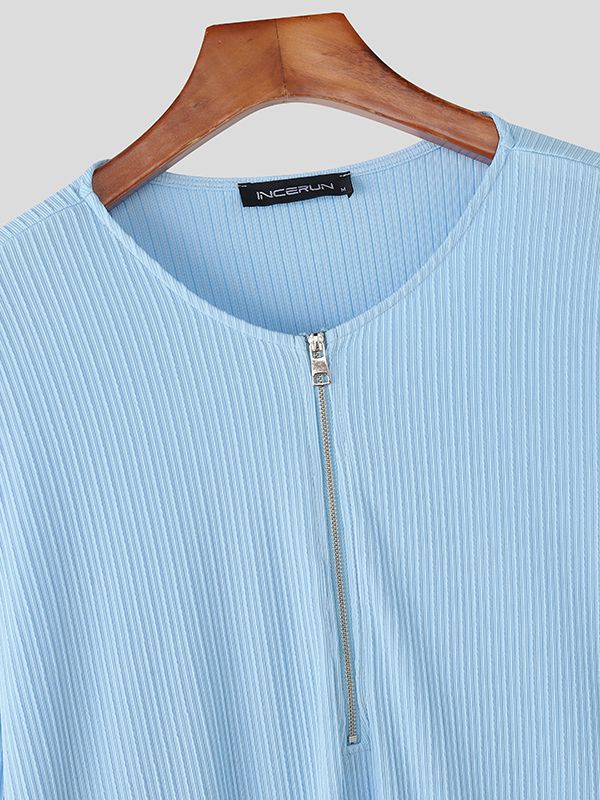 Men's Knit Texture Half Zip Long Sleeve T-Shirt SKUL36582