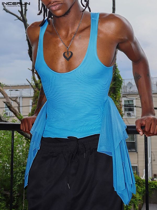 Men's Semi-Sheer Fine Mesh Low Neck Tank SKUL42804