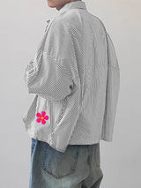 Mens 3D Floral Patchwork Striped Long Sleeve Shirt SKUL12496