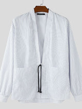 Men's Striped Colorblock Tie Long Sleeve Cardigan SKUL35249