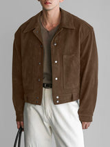 Men's Faux Suede Loose Cropped Long Sleeve Jacket SKUL33858