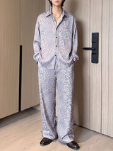 Men's Retro Resort Leopard Print Satin Two Pieces Outfit SKUL80355