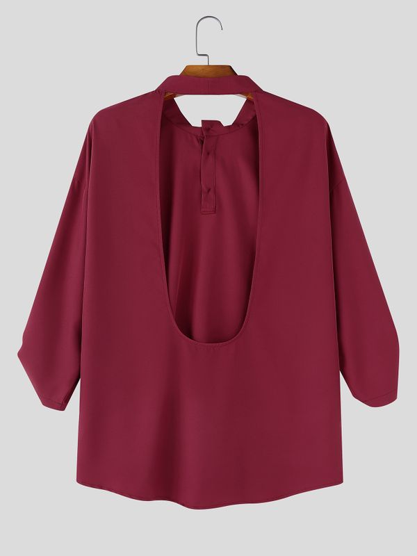 Men's Deconstructed Backless Long Sleeve Shirt SKUL55299