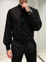 Men's Vintage Aristocrat Ruffled Sheer Chiffon Long Sleeve Shirt SKUL79224