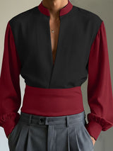 Men's Color Block Stand Collar Long Sleeve Shirt SKUL43992