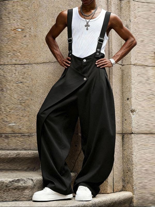 Men's Solid Color Deconstructed Metal Decor Jumpsuit SKUL51832
